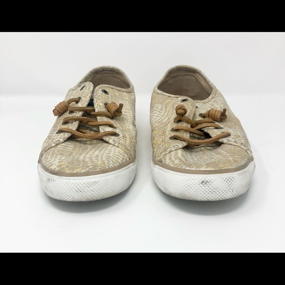 Sperry Seacoast Python Linen Gold Slip On Shoes size 11 - Picture 6 of 7